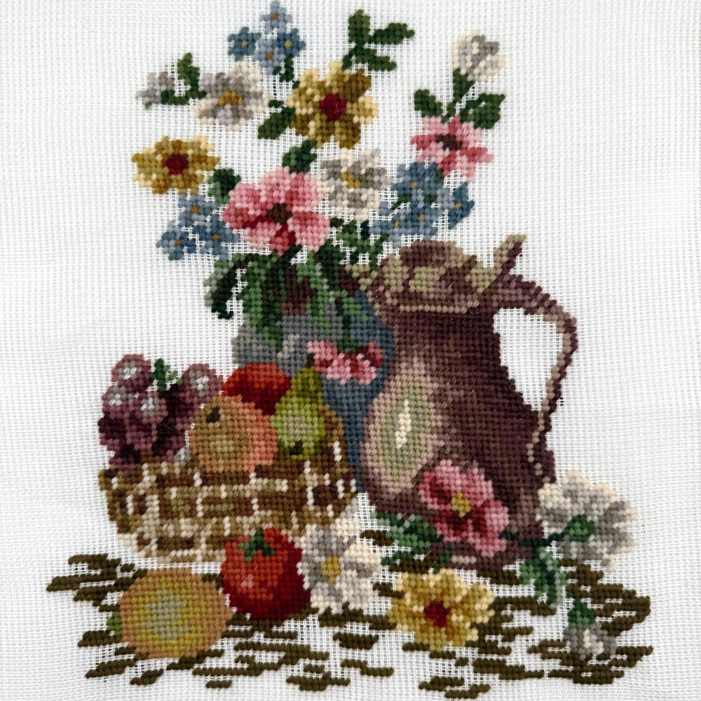 Vintage Preworked Decorator Needlepoint Canvas Still Life Floral HTF Design 9x10